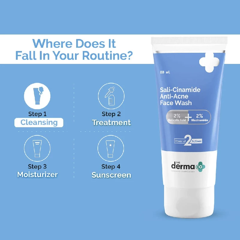 The Derma Co Sali-Cinamide Anti-Acne Face Wash with 2percent Salicylic Acid & 2percent Niacinamide, 80 ml-8.webp